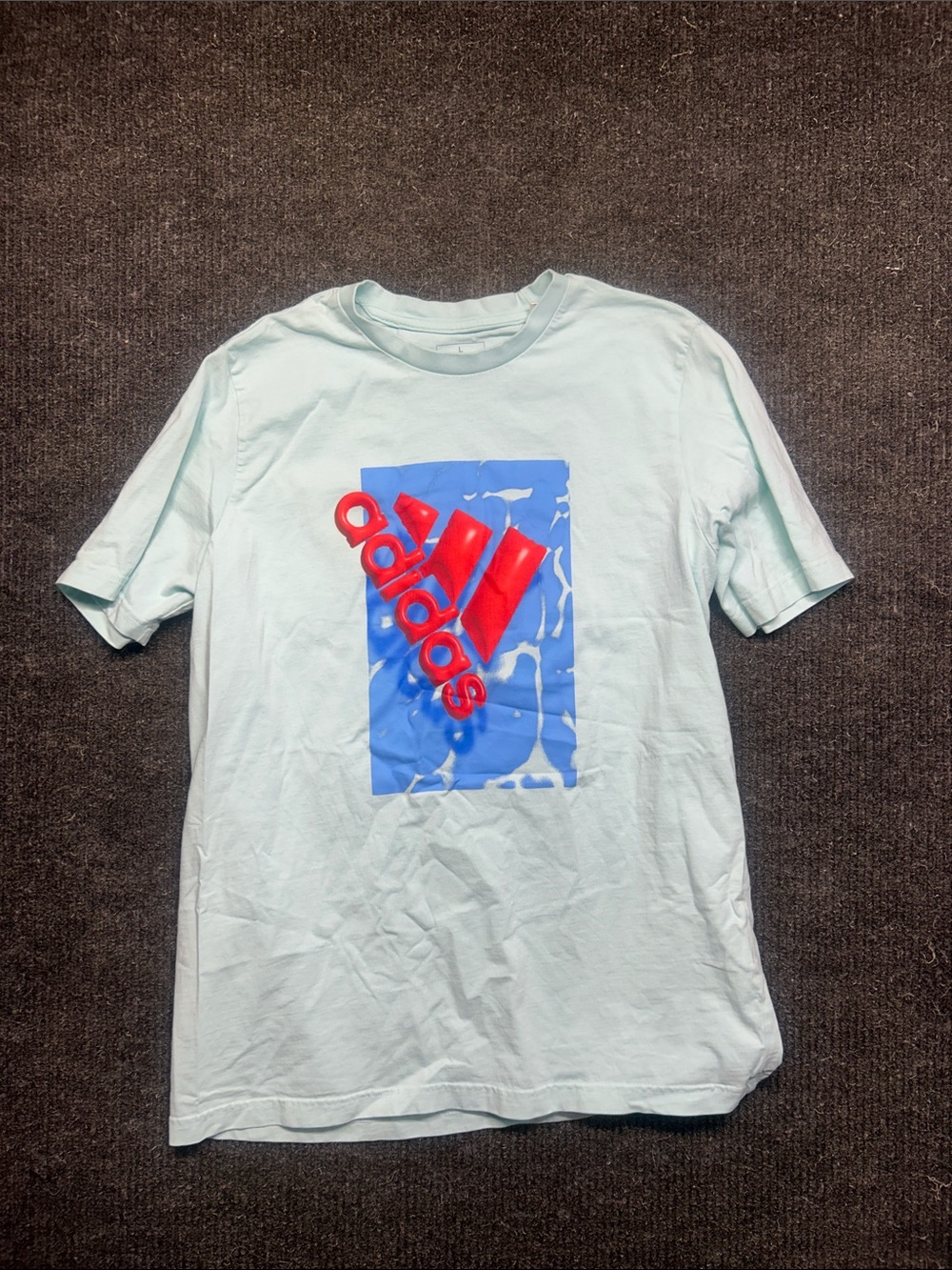 adidas Mint Short Sleeve Tee with Red Logo and Blue Graphic Panel